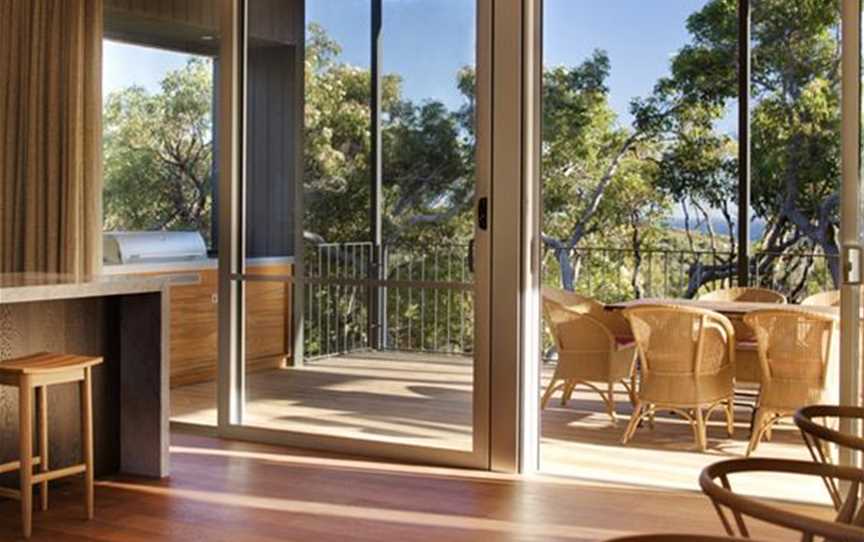 Glimpses of the ocean through the treetops, from the Kitchen