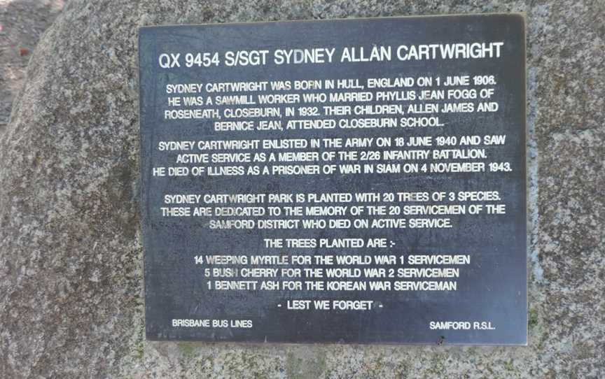 Memorialtosoldier Sydney Allan Cartwrightin Sydney Cartwright Park CCloseburn C202001