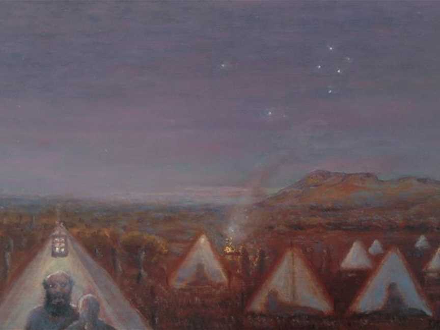 Moondyne and Louisa - Southern Cross Mining Camp, Michael Doherty, Oil on board, 20 x 30cm, 2012