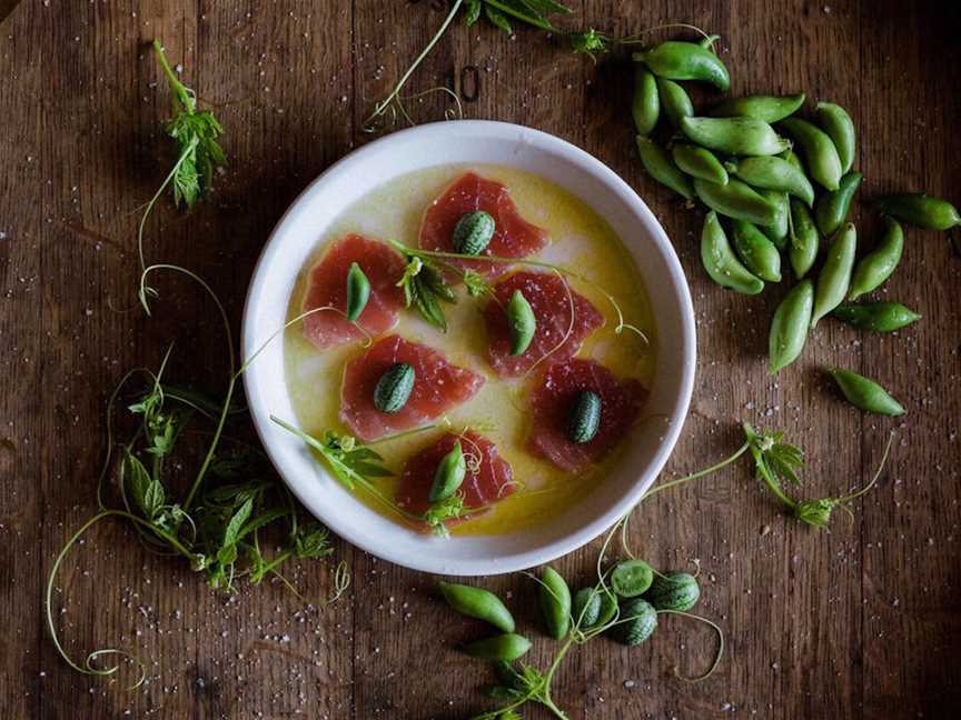 Locally sourced protein with fresh fruit and vegetables sourced from the Estate garden