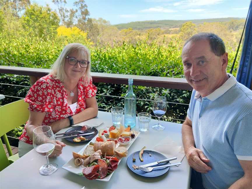 Busy Blue Bus Tours guests at lunch in Denmark Western Australia on full day tasting tour