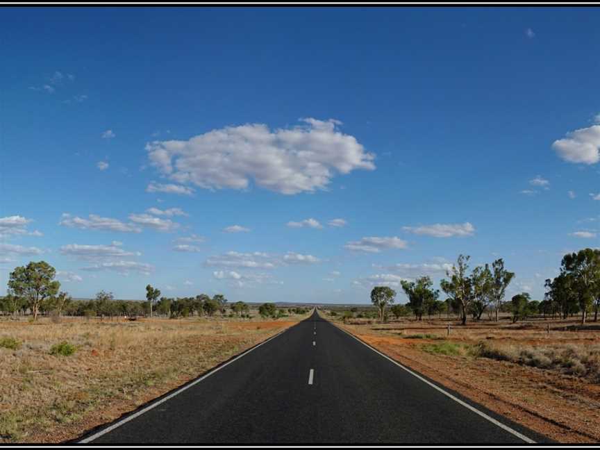 Wide, flat and stark, 180 degree pan looking down the Gregory Developmental Rd, Belyando QLD 4702, not very much going on at all^ Peter Neaum. - panoramio.jpg