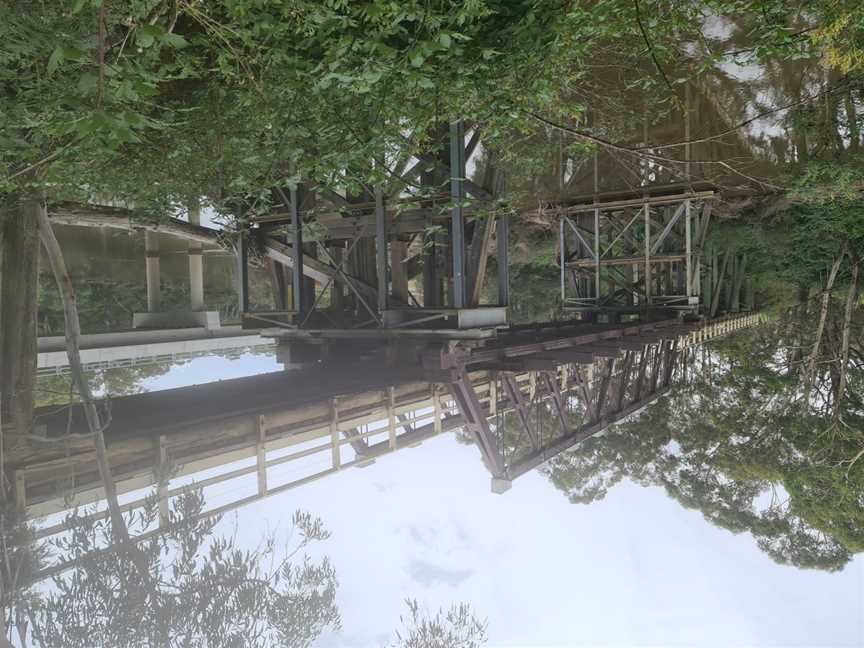 Old and new Charleyong bridges over Mongarlowe river at Marlowe, New South Wales from below in December 2020.jpg