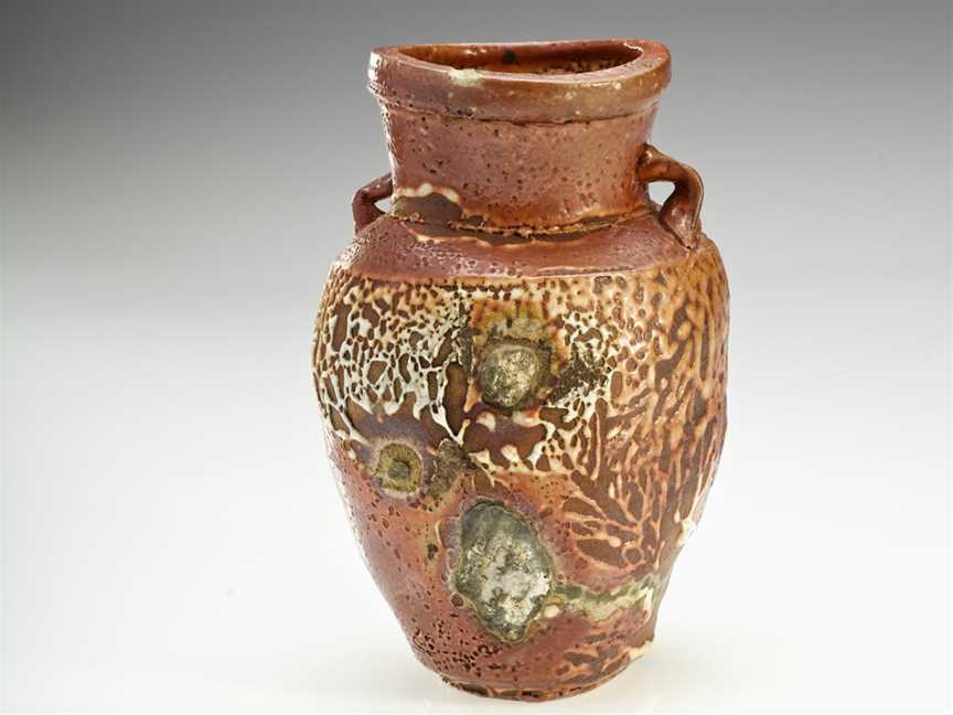 Chester Nealie, Red Shino Vase, 2002, wood-fired stoneware with shino slip, fired in the firebox of Chester’s multi-chamber kiln at Goanna Ridge, Gulgong.